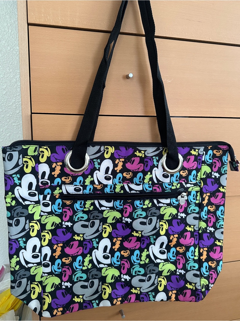 Disney Black Multicolor Cartoon Print Tote Bag